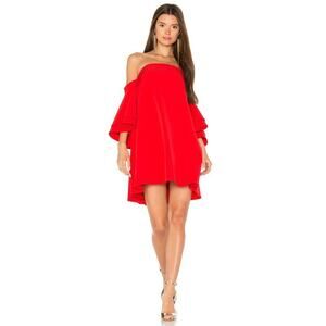 $435 Milly Tomato Red Crepe Off Shoulder Mila Ruffle Dress 8 NEW